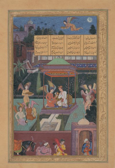 द स्टोरी ऑफ़ द प्रिंसेस ऑफ़ द ब्लू पवेलियन: द यूथ ऑफ़ रम इज़ एंटरटेन्ड..., 1597-98 द्वारा मनोहर