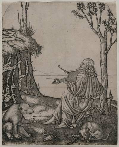 ऑर्फियस चार्मिंग द एनिमल्स c.1505 (उत्कीर्णन) द्वारा मार्केंटोनियो रायमोंडी
