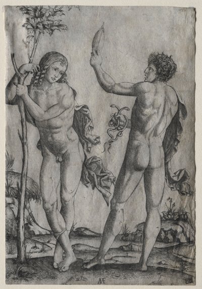 एक पेड़ के पास दो नग्न पुरुष। द्वारा Marcantonio Raimondi