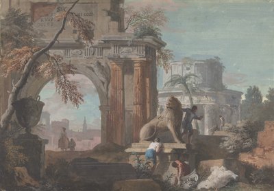 रोमन खंडहर के साथ Capriccio, ca. 1700-1730। द्वारा मार्को रिक्की