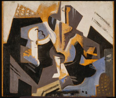 क्यूबिस्ट स्टिल लाइफ इन ब्लू एंड ग्रे, c.1917 (बोर्ड पर तेल) द्वारा मारिया ब्लैंचर्ड