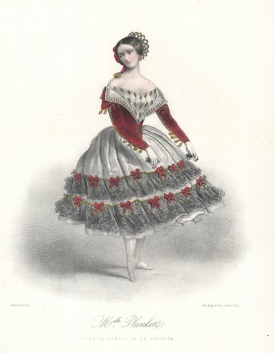 ला मनोला डे ला फेवरेट में बेल्जियम बैले डांसर एडलिन प्लंकेट, c1860 (कलर लिथो) द्वारा मैरी अलेक्जेंड्रे (बाद में) अलोफी