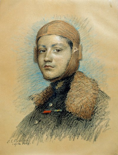 जॉर्जेस गाइनेमर का पोर्ट्रेट (1894-1917), फ्रांसीसी युद्ध पायलट। फरवरी 1916 का आरेखण। मैरी लुईस कैथरीन ब्रेसलाऊ (1856-1928) ec.suis द्वारा आरेखण। द्वारा मैरी लुईस कैथरीन व्रोकला