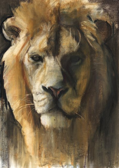 एशियाई शेर, 2015, (वर्णक, पस्टेल और कागज़ पर कागज़) द्वारा मार्क एडलिंगटन
