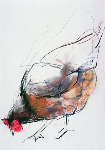 फीडिंग हेन, त्रासिया, 1998 (पेपर पर ग्रेफाइट, कॉन और चारकोल) द्वारा Mark Adlington
