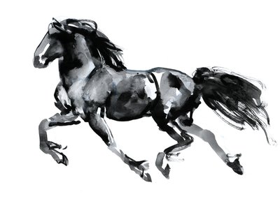 फ्लाइंग फ्राइज़ियन, 2015, (कागज पर चीनी स्याही) द्वारा Mark Adlington