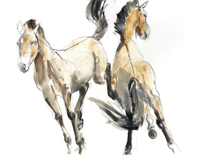 हॉर्सिंग, 2013 (पानी के रंग और कागज पर वर्णक) द्वारा Mark Adlington