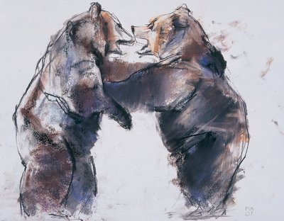 प्ले फाइट, 2001 (कागज पर चारकोल पूर्ववत) द्वारा मार्क एडलिंगटन