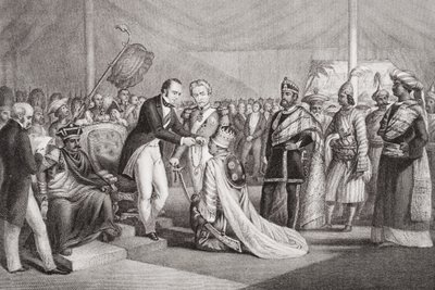 1858 के सिपाही विद्रोह के दमन के बाद, कैनेपोर में ग्रांड दरबार, अंग्रेजी और स्कॉटिश इतिहास के &39;चित्र&39; खंड II से द्वारा मार्शल क्लैक्सटन