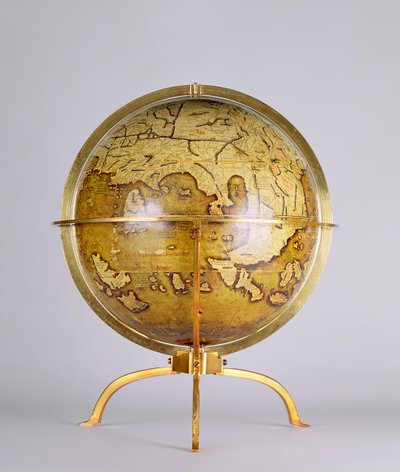 टेरेस्ट्रियल ग्लोब, एक जोड़ी जिसे 'ब्रिक्सन' ग्लोब के नाम से जाना जाता है, c.1522 (लकड़ी पर कलम और स्याही, पानी के रंग और गौचे) द्वारा मार्टिन (c.1470-1521) (बाद) वाल्डसमुलर