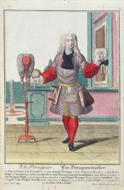 द विगमेकर, ऑग्सबर्ग में प्रकाशित, c.1735 द्वारा मार्टिन एंजेलब्रेट