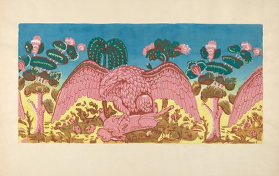 बैंडबॉक्स डिजाइन ईगल एंड रैबिट, c. 1936. द्वारा मार्टिन पार्टीका