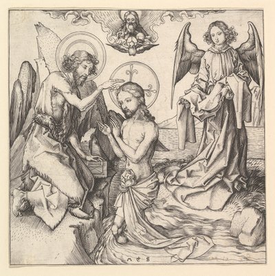 ईसा मसीह का बपतिस्मा, ca. 1470-1474। द्वारा मार्टिन शॉन्गॉउर