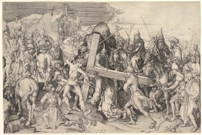 क्राइस्ट कैरिंग द क्रॉस, c.1475-80 (उत्कीर्णन) द्वारा मार्टिन शॉन्गॉउर