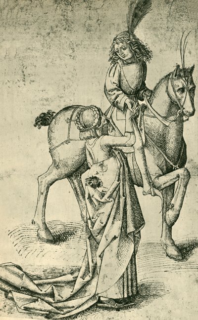 राइडर और महिला, c1480, 1943। द्वारा मार्टिन शॉन्गॉउर