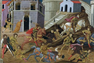 तारक्विन ले सुपरबे (मोर्ट एन 495 अवंत जेसी) - रोम से तारक्विन और उनके परिवार का निष्कासन - मास्टर ऑफ माराराडी (मेस्ट्रो डी माराडी) (सक्रिय 1470-1513) - 15 वीं शताब्दी के अंत में। - पैनल पर तापमान - 41x65,5 - निजी संग्रह द्वारा मराड़ी के गुरु