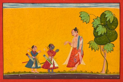 Rama and Lakshman with the sage Vishvamitra, from a Ramayana, ca. 1680-1690.  द्वारा 'शांगरी' रामायण की शैली II के मास्टर