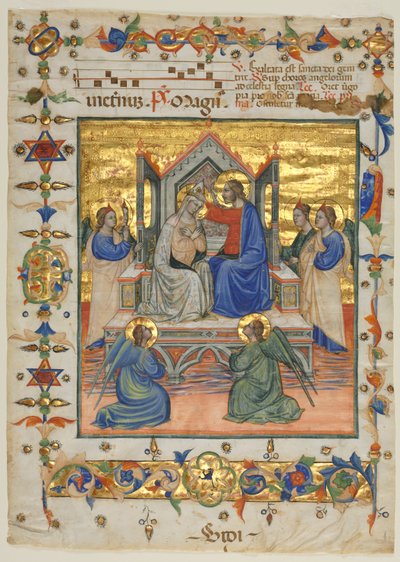एक एंटीफॉनरी से लीफ: वर्जिन का राज्याभिषेक, 1400s। द्वारा बेफ़ी Triptych के मास्टर