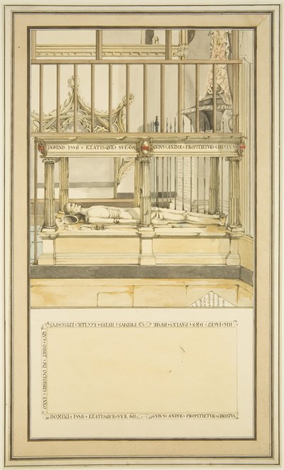 ब्रिस्टल कैथेड्रल में बिशप पॉल बुश का मकबरा, c.1799 (कागज पर पानी के रंग का) द्वारा ब्रिस्टल चर्च स्मारकों के मास्टर