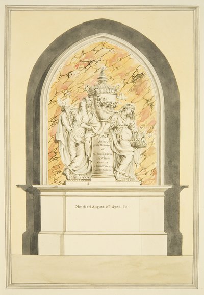 श्रीमती एलिजाबेथ ड्रेपर का मकबरा, ब्रिस्टल कैथेड्रल में 1835 में मृत्यु हो गई (कागज पर पानी के रंग का) द्वारा ब्रिस्टल चर्च स्मारकों के मास्टर