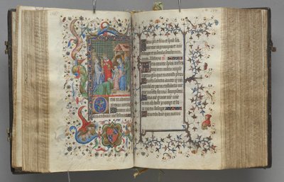 ऑवर्स ऑफ द चार्ल्स नोबल, किंग ऑफ नवरे 1361-1425: फॉल। 79r, पाठ, सी। 1405। द्वारा ब्रसेल्स के प्रारंभिक और एसोसिएट्स के मास्टर