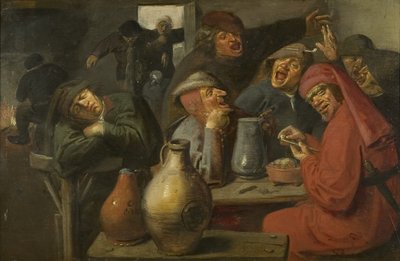 एक मधुशाला का इंटीरियर, किसानों का मांस, c.1635 (पैनल पर तेल) द्वारा बड़े जार के मास्टर