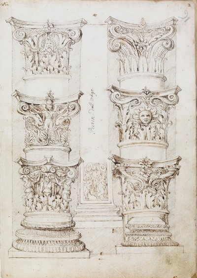 छह राजधानियाँ, एक लेसीन और दो स्तंभ आधार, c1512-1517 द्वारा ऑक्सफोर्ड एल्बम के मास्टर