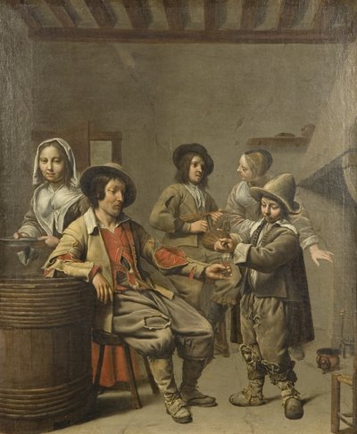 एक देशवासी के लिए शराब का गिलास डालना लड़का, c.1650 (कैनवास पर तेल) द्वारा जुलूस का मास्टर
