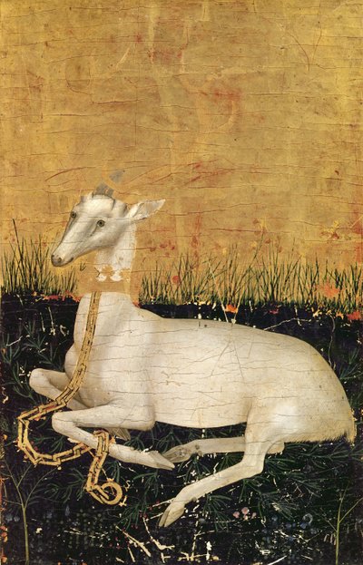 व्हाइट हार्ट, &39;द विल्सन डिप्टीच&39; से c.1395-99 (ओक पर अंडा तापमान) (छद्म) द्वारा विल्सन डिप्टी के मास्टर