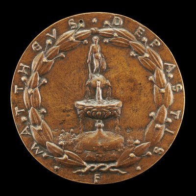 एक नग्न पुरुष आकृति [रिवर्स] द्वारा स्थापित फव्वारा, c. 1446. द्वारा मत्तेओ दी एंड्रिया डे पास्टी