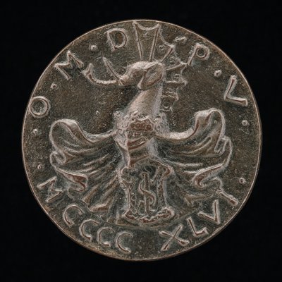शील्ड, हेलमेट, एलिफेंट-क्रेस्ट, और मैन्टलिंग [रिवर्स], 1446। द्वारा मत्तेओ दी एंड्रिया डे पास्टी