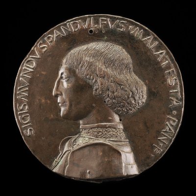 सिगिस्मोंडो पांडोल्फो मालटेस्टा, 1417-1468, रिमिनी और फानो के भगवान [आगे की ओर], 1446। द्वारा मत्तेओ दी एंड्रिया डे पास्टी