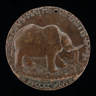 एक घास के मैदान में मालटेस्टा हाथी [रिवर्स], 1446। द्वारा मत्तेओ दी एंड्रिया डे पास्टी