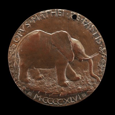 एक घास के मैदान में मालटेस्टा हाथी [रिवर्स], 1446। द्वारा मत्तेओ दी एंड्रिया डे पास्टी