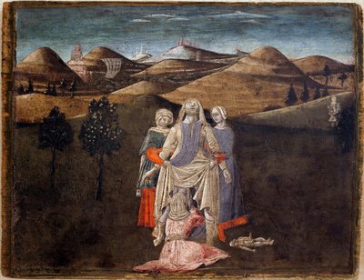 रोमुलस और रेमुस की किंवदंती: रिया सिल्विया का जन्म। माटेओ डि जियोवानी (1430-1495) द्वारा पेंटिंग, लकड़ी पर डिट्रेम्प, 27.9 x 35.7 सेमी। 15 वीं शताब्दी की इतालवी कला। मुसी डेस बीक्स आर्ट्स डी लिबोर्न। द्वारा मत्तेओ दी जियोवन्नी दी बार्टोलो