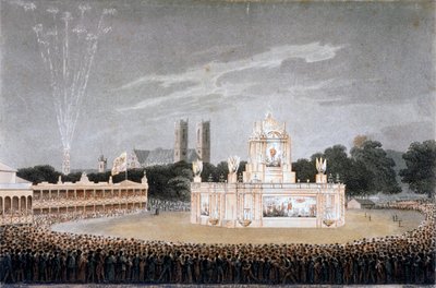 ग्रीन पार्क, वेस्टमिंस्टर, लंदन, 1814 में आतिशबाजी का प्रदर्शन द्वारा मैथ्यू डबबर्ग