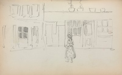 इटैलियन स्केचबुक: स्ट्रीट सीन विथ ए गर्ल पेज 159, 1898-1899। द्वारा मौरिस ब्राजील प्रेंडरगैस्ट