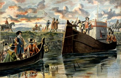 फ्रांस का इतिहास: आर्मंड जीन डू प्लेसिस, रिचर्डेल के कार्डिनल (1585-1642) अपनी नाव के पीछे रोन खींचते हुए ऊपर जाते हैं या रुज़ डी'एफ़िएट के हेनरी कॉफ़ियर, सिंक-मार्स के मार्क्विस (Cinq Mars) द्वारा मौरिस लेलोइर