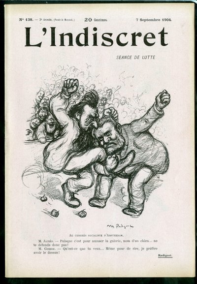 "L'Indiscret" का कवर, B & W . में व्यंग्य द्वारा मौरिस रेडिगेट