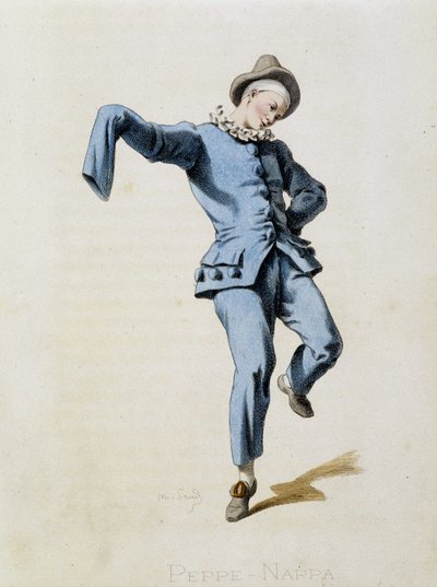 Peppe Nappa (पियरोट या Peppe-Nappa) "Masques et buuffons" (इतालवी कॉमेडी), मौरिस सैंड द्वारा टेक्स्ट और ड्रॉइंग, A. Manceau द्वारा प्रिंट, जॉर्जेस सैंड, पेरिस, मिशेल लेवी फ्रेरेस द्वारा प्रस्तावना से आकर्षित होता है। द्वारा मौरिस रेत