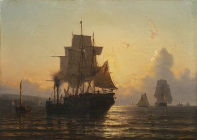 समुद्र में उष्णकटिबंधीय सूर्यास्त, कैनवास पर 1861 का तेल द्वारा मॉरिट्ज़ फ्रेडरिक हेंड्रिक डी हास