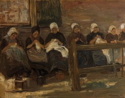 Huyzen में सिलाई लड़कियों - सात आंकड़ों के साथ अध्ययन। 1889 द्वारा मैक्स लिबरमैन