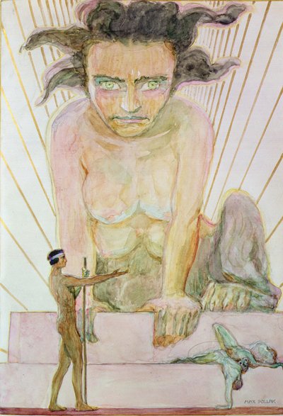 ओडिपस और स्फिंक्स (कागज़ पर जल रंग) द्वारा मैक्स पोलाक