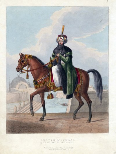 महमूद II (1785-1839) (महमूद II), तुर्क साम्राज्य के सुल्तान का पोर्ट्रेट - ओउवरे डी एम। गौसी (सक्रिय 19 वीं शताब्दी) - 1829 - रंग लिथोग्राफ - 26x20 - निजी संग्रह द्वारा मैक्सिम गौसी