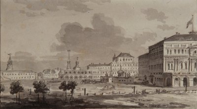 1817 में ग्रैंड क्रेमलिन पैलेस के निर्माण से पहले मास्को क्रेमलिन द्वारा मैक्सिम निकिफोरोविच वोरोबयेव