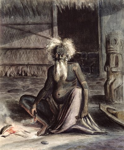 ताहिती का बूढ़ा आदमी टिक्की के पास बैठा, c.1841-48 (कागज पर पेन und स्याही und wc) द्वारा मैक्सिमिलिन रेडिगेट