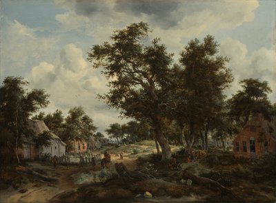 एक हेलेट, c.1665 (कैनवास पर तेल) के माध्यम से एक पथ पर यात्रियों के साथ एक वुडर्ड लैंडस्केप द्वारा मेइंडर्ट हॉबेमा