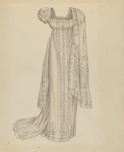 दुपट्टे के साथ शादी की पोशाक, c. 1939. द्वारा मेलिता हॉफमैन