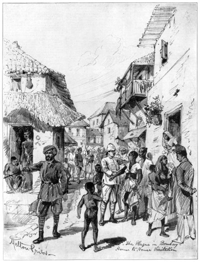 बंबई, भारत में प्लेग के दौरान घर-घर का दौरा, 1898। द्वारा मेल्टन प्रायर
