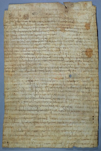 वडोमिर (उडुमेदिर) और उनकी पत्नी एर्केम्बर्ता द्वारा लिखित दस्तावेज, c.690-691 (वेल्लम पर कलम और स्याही) द्वारा Merovingian